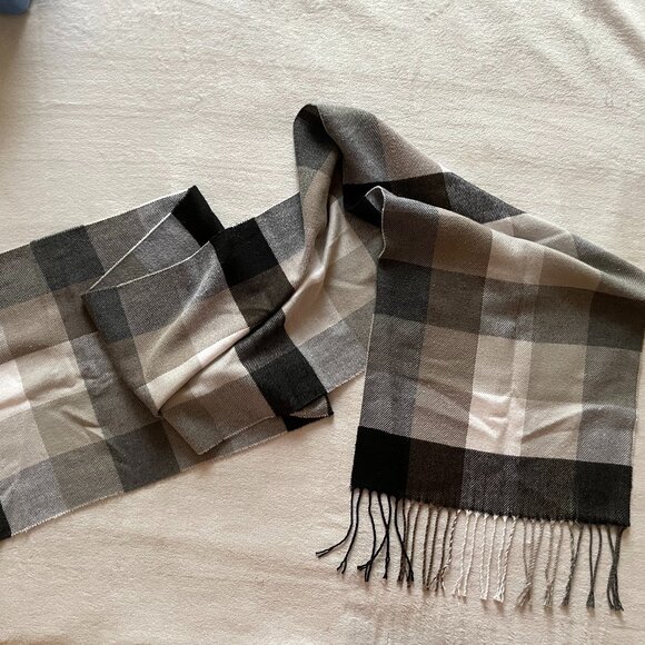 Lightweight, Plaid Scarf, Black, Grey, and Tan Colors - Picture 1 of 5